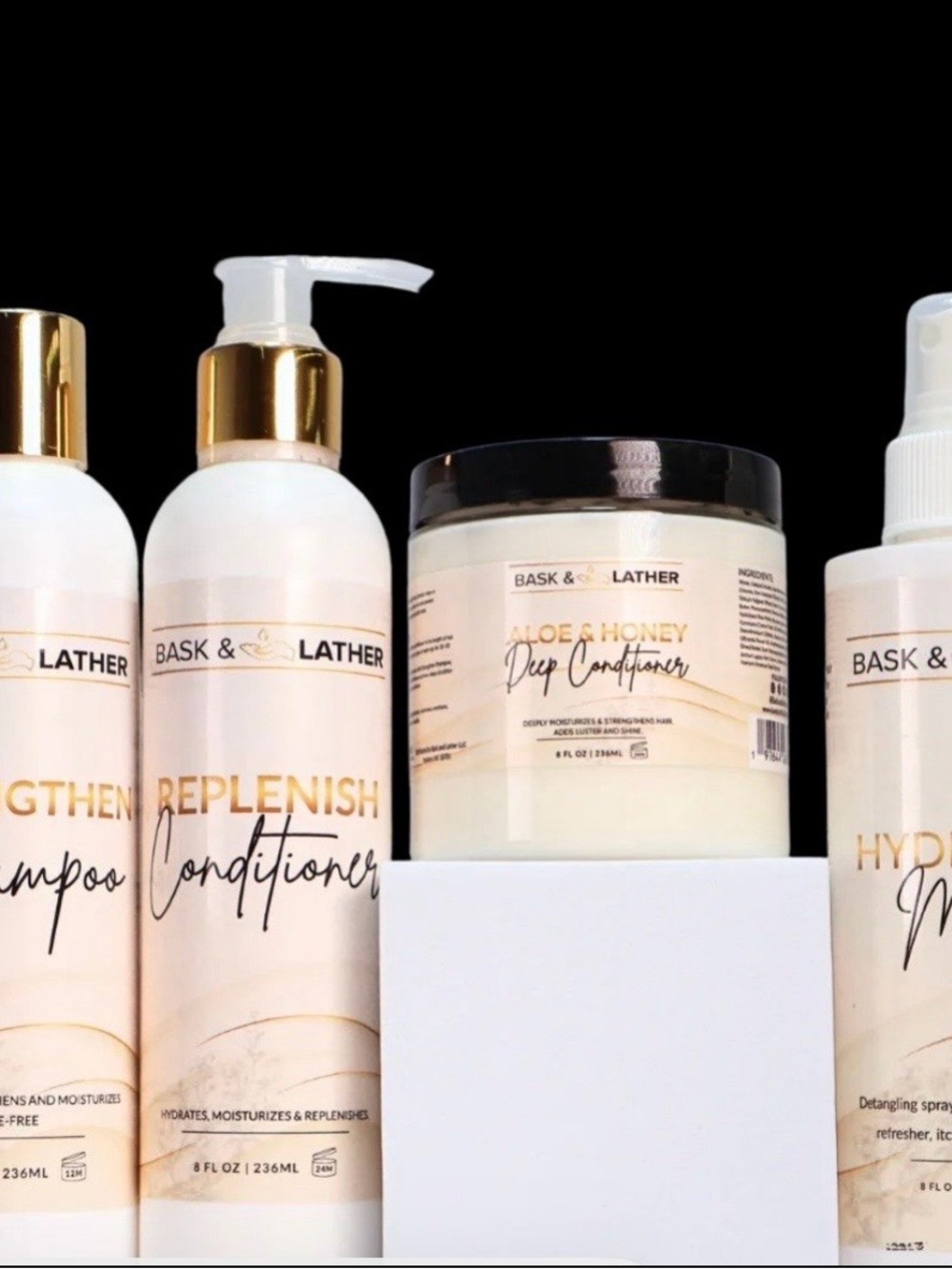 Bask & Lather Aloe & Honey Deep Conditioner - Cream/Gold bundle